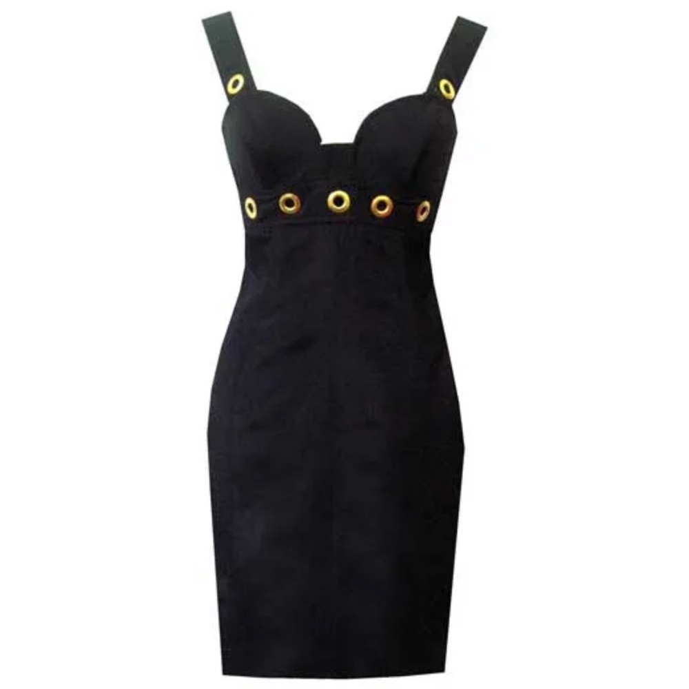 Yoana Baraschi Anthropologie Black & Gold Grommet‎ Mini Dress Size 6